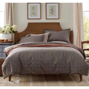 New Company Store Windowpane Yarn-Dyed Brown Cotton Percale Duvet Cover Twin